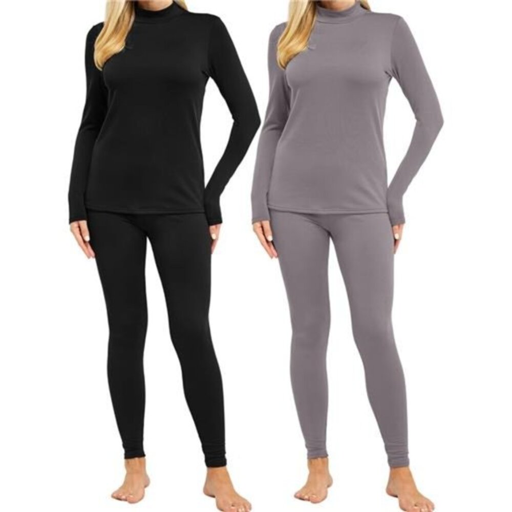 2 Pack Thermal Underwear for Women Ultra Soft Fleece Lined Long Johns Base Layer